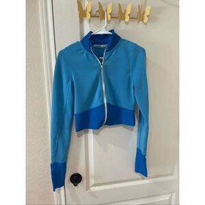 Free People Movement blue jacket full zip closure cropped medium